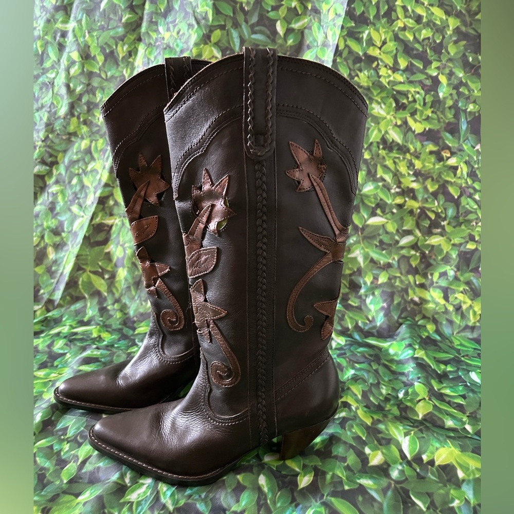 White Mountain Dark Brown + Bronze Leather Western Heeled Boots - Picture 2 of 15